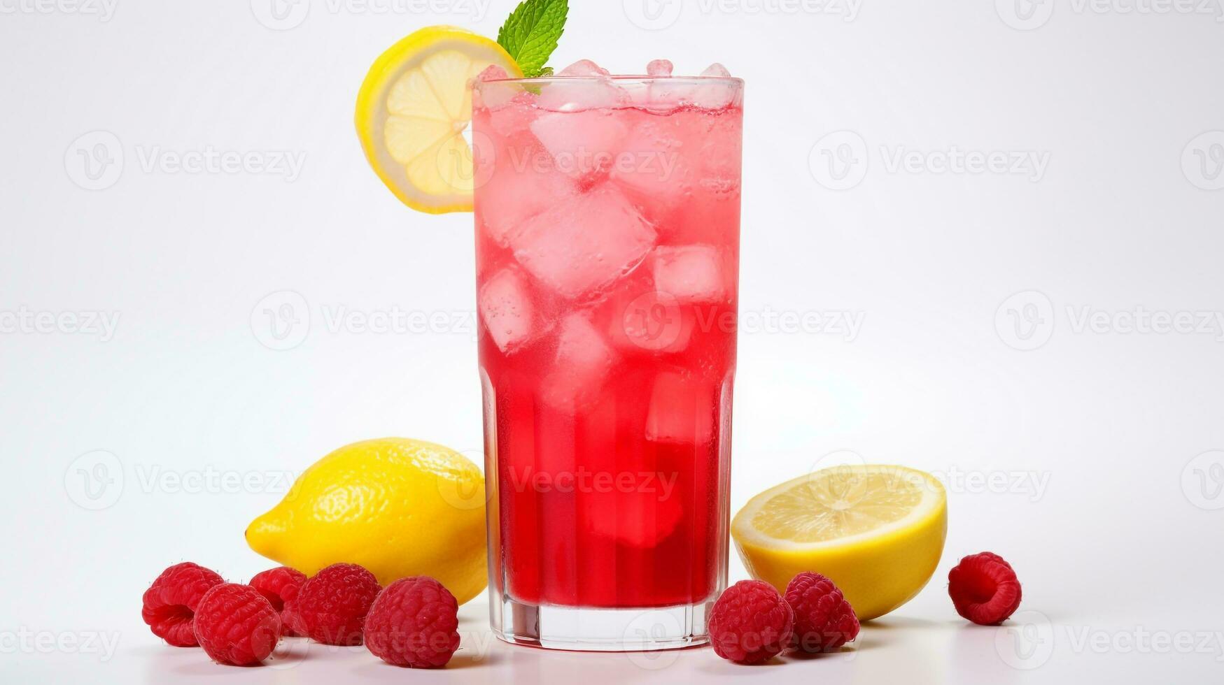 Foto von ein Himbeere Limonade isoliert auf eben Weiß Hintergrund. generativ ai