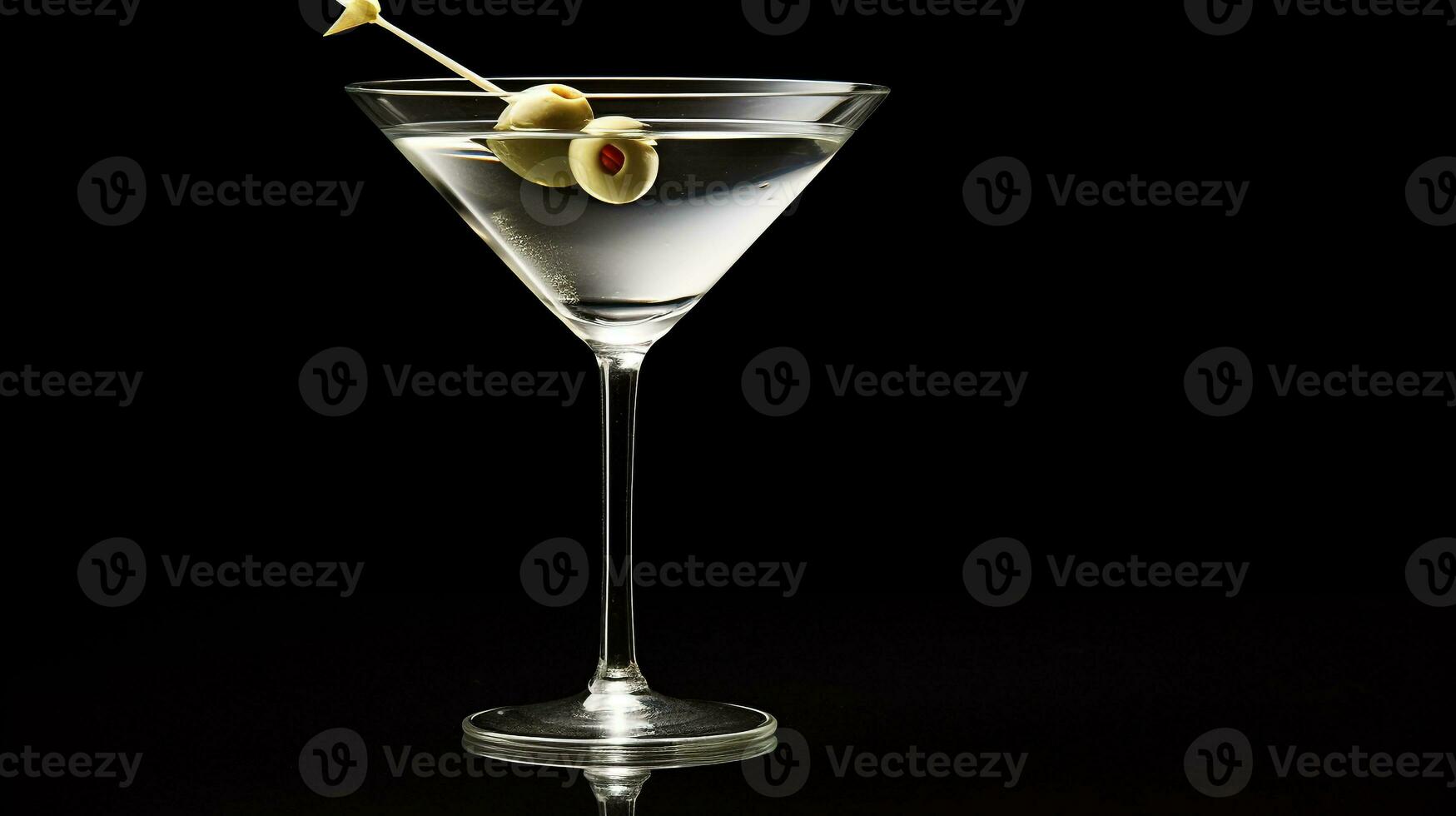 Foto von ein Martini isoliert auf eben schwarz Hintergrund. generativ ai