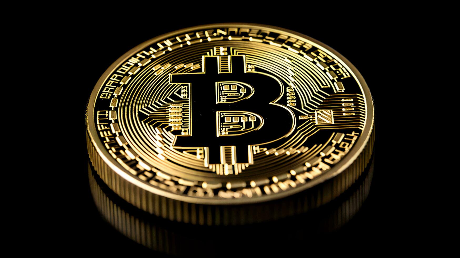 Bitcoin auf schwarz Hintergrund. generativ ai foto