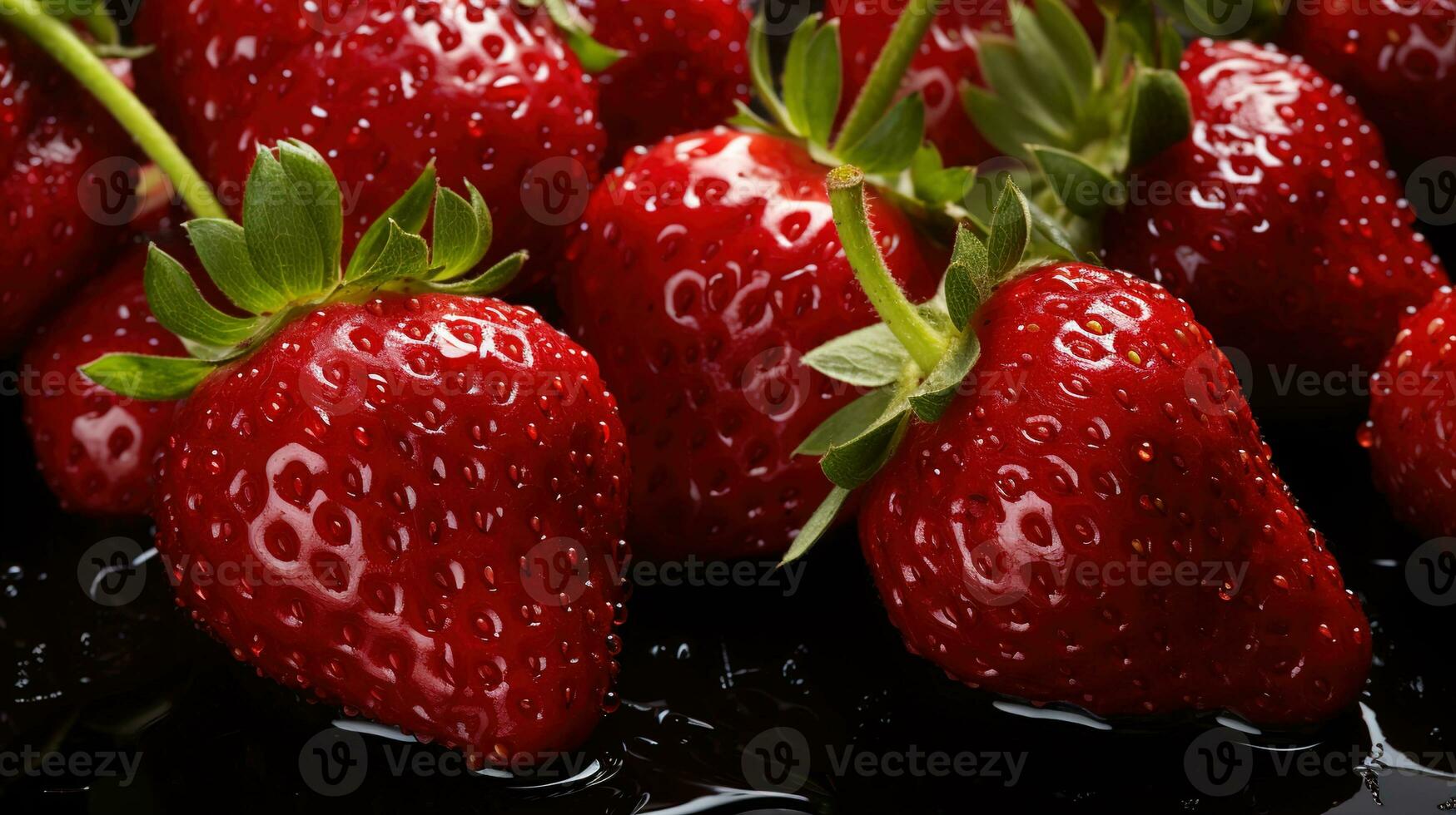 frisch Erdbeere nahtlos Hintergrund, glitzernd Wasser Tröpfchen schmücken Frisch vom Bauernhof Beeren im ein von oben nach unten Sicht, ai generativ foto