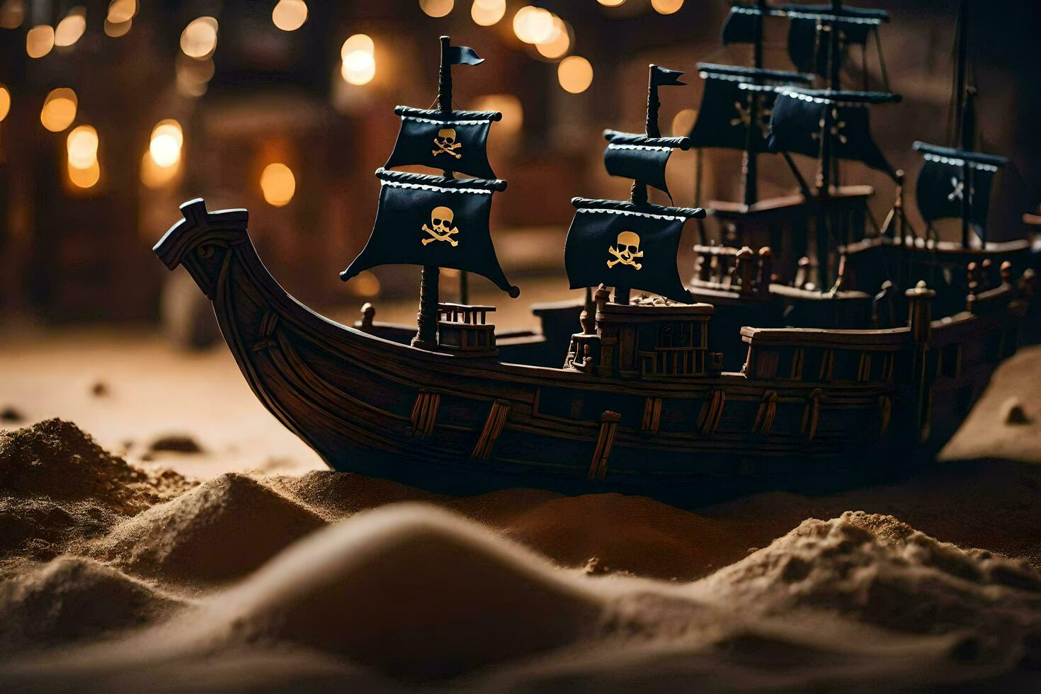 ein Pirat Schiff ist Sitzung im das Sand. KI-generiert foto