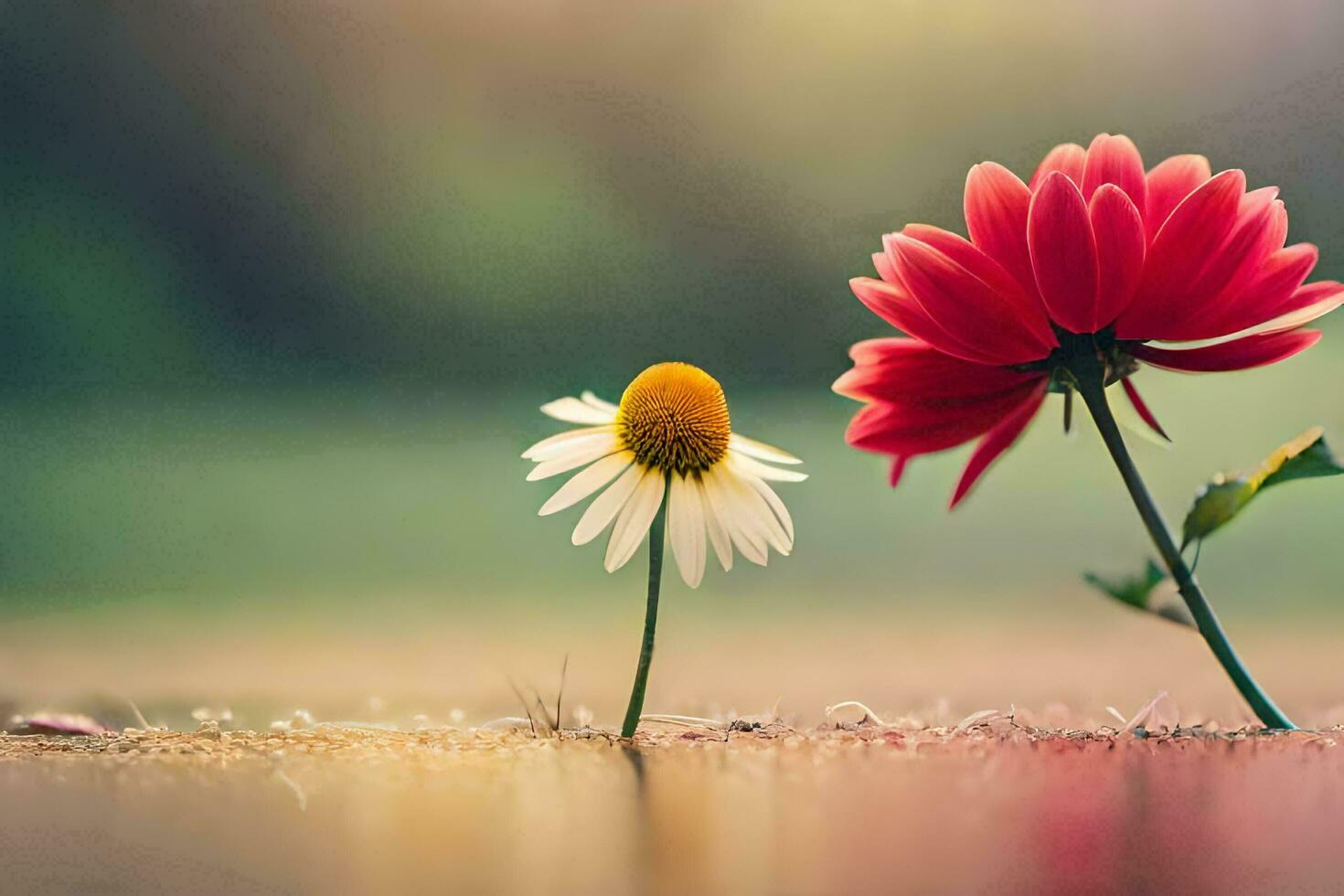 zwei rot Blumen Stehen Nächster zu jeder andere. KI-generiert foto