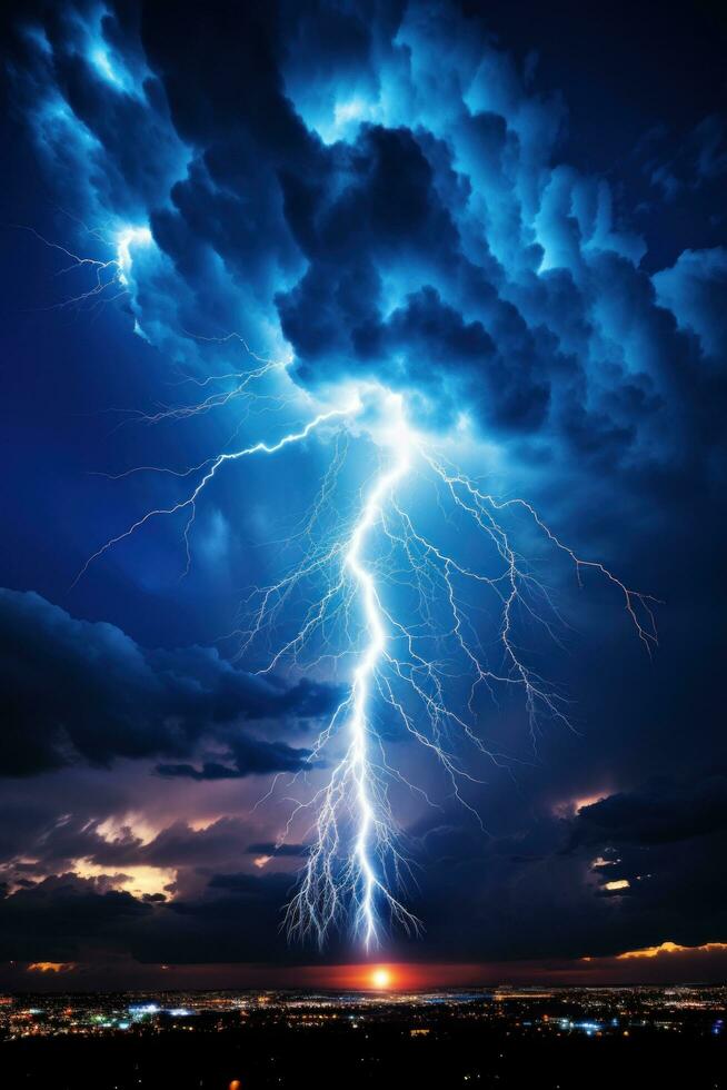 Elektrizität Gebühren das Himmel mit Blitz und Donner auf ein dunkel Nacht foto