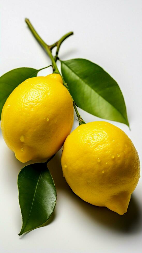Zitrone mit reif lassen Zitrone Obst mit Zitrone Blatt auf Weiß Hintergrund ai generiert foto