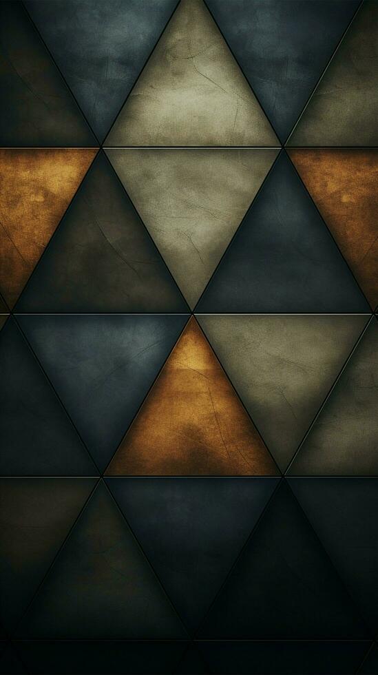 abstrakt schwarz Dreieck Formen auf alt Papier Textur Vertikale Handy, Mobiltelefon Hintergrund ai generiert foto
