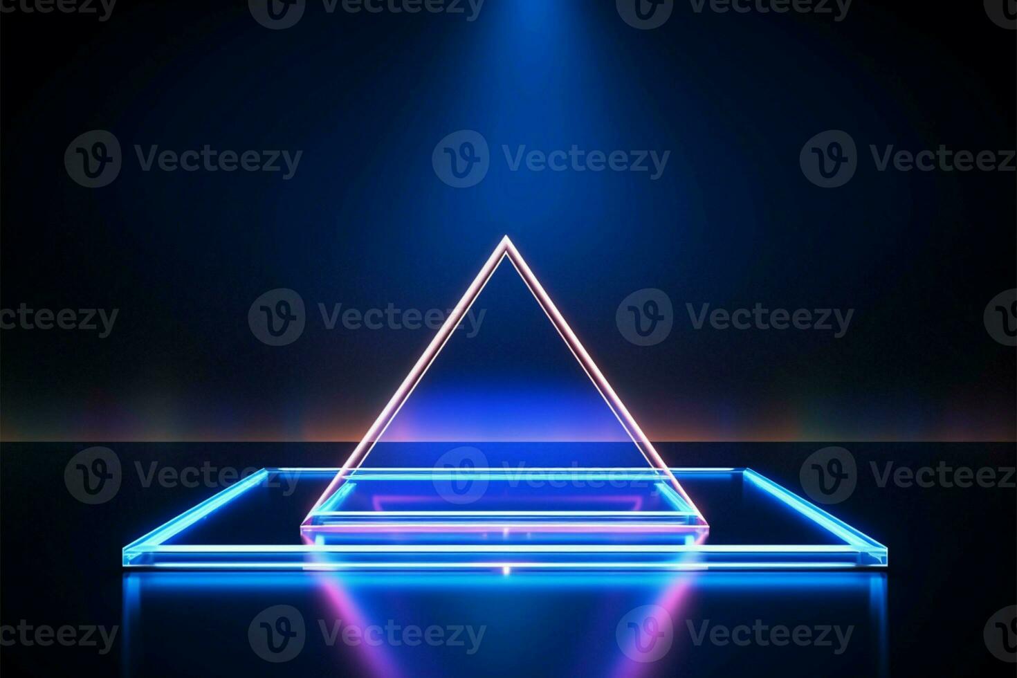 innovativ spotten oben Neon- Rhombus auf reflektierend Blau, ein kreativ Konzept ai generiert foto