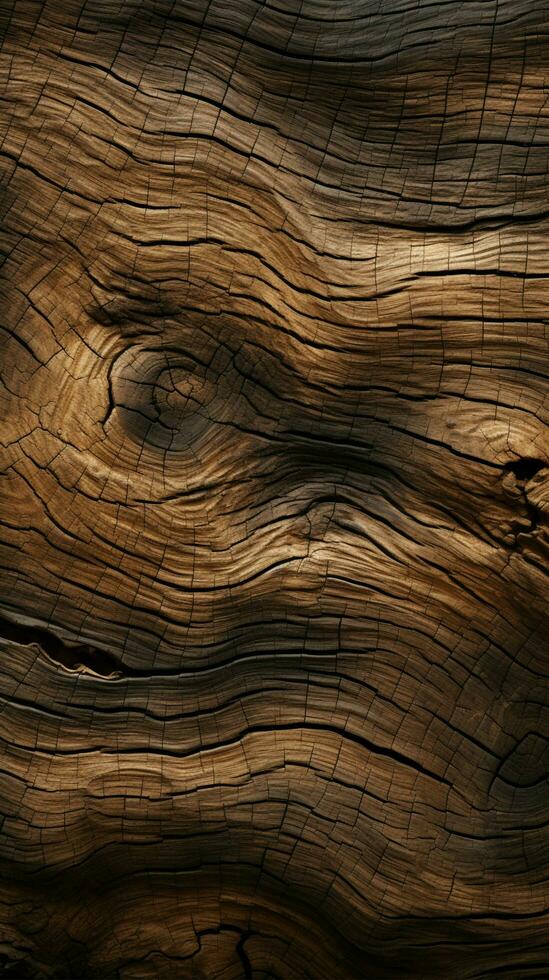 vom Wald inspiriert Design mit ein Datei von Rinde Holz Textur Vertikale Handy, Mobiltelefon Hintergrund ai generiert foto