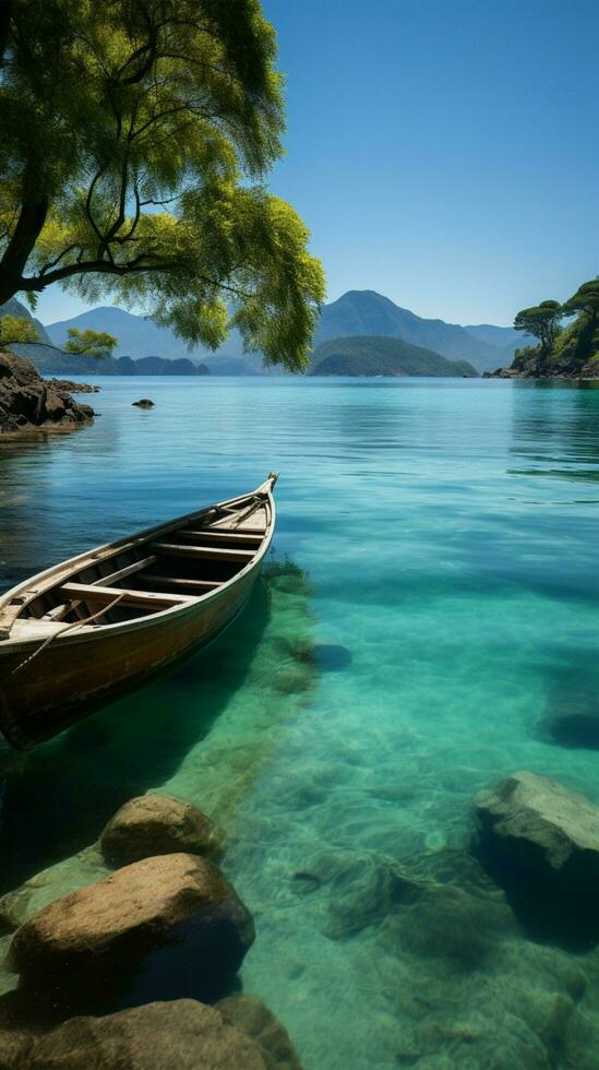 Patong Strand Aussicht, langen Schwanz Boote, Luxus Kreuzfahrt schmücken Andaman Meere malerisch Weite Vertikale Handy, Mobiltelefon Hintergrund ai generiert foto