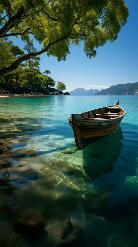 Patong Strand Aussicht, langen Schwanz Boote, Luxus Kreuzfahrt schmücken Andaman Meere malerisch Weite Vertikale Handy, Mobiltelefon Hintergrund ai generiert foto