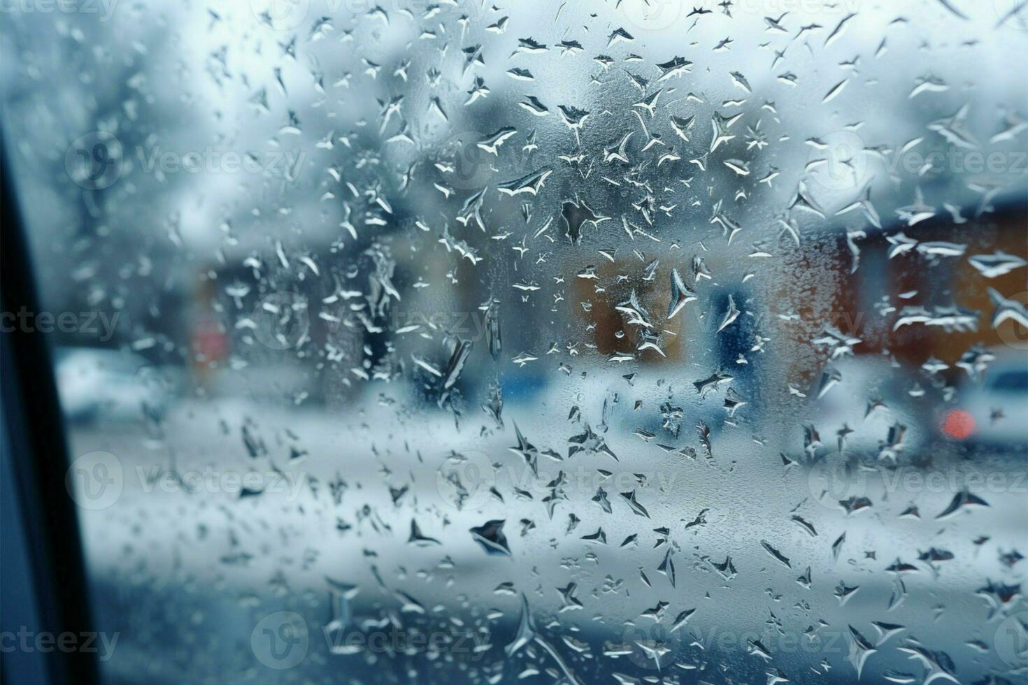 Winter Mischung Auto Fenster offenbart Einfrieren Regen Schnee Transformation draußen ai generiert foto