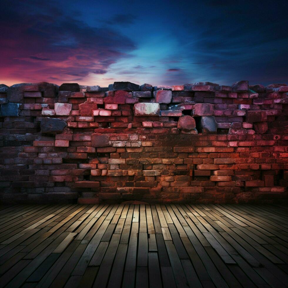 ein Mauer von Dämmerung Farbtöne, mit Ziegel verkörpern ein Sinn von gedämpft Theater zum Sozial Medien Post Größe ai generiert foto