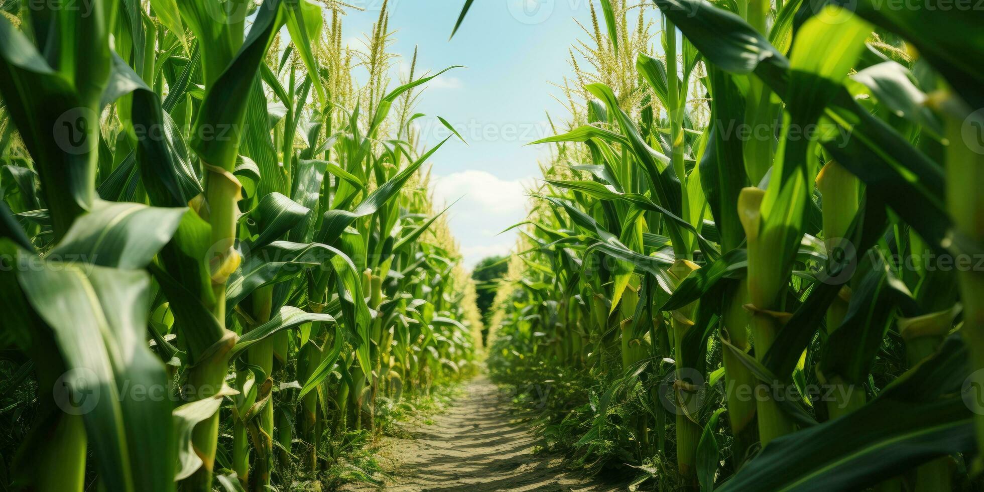 ökologisch Feld von Mais. Vegetarismus. generativ ai foto