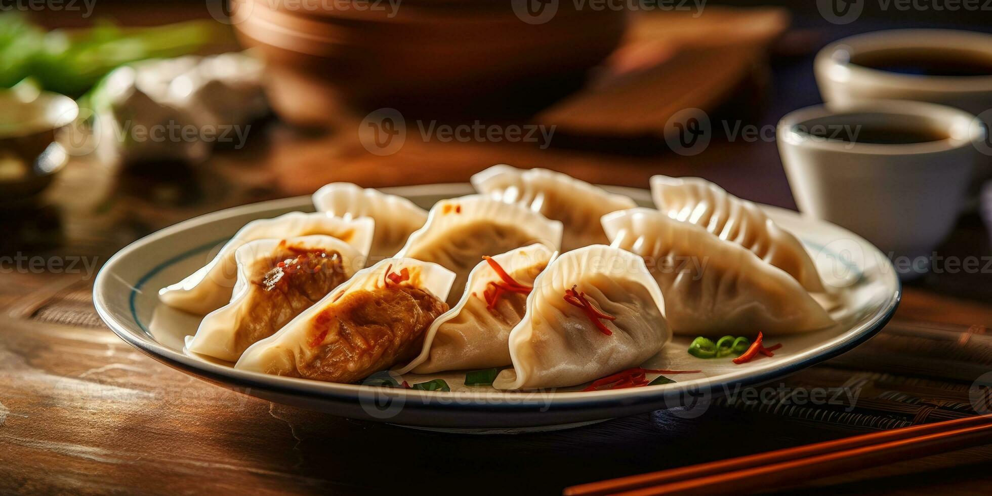 köstlich Gericht Chinesisch gebraten Knödel im ein Chinesisch Restaurant. generativ ai foto