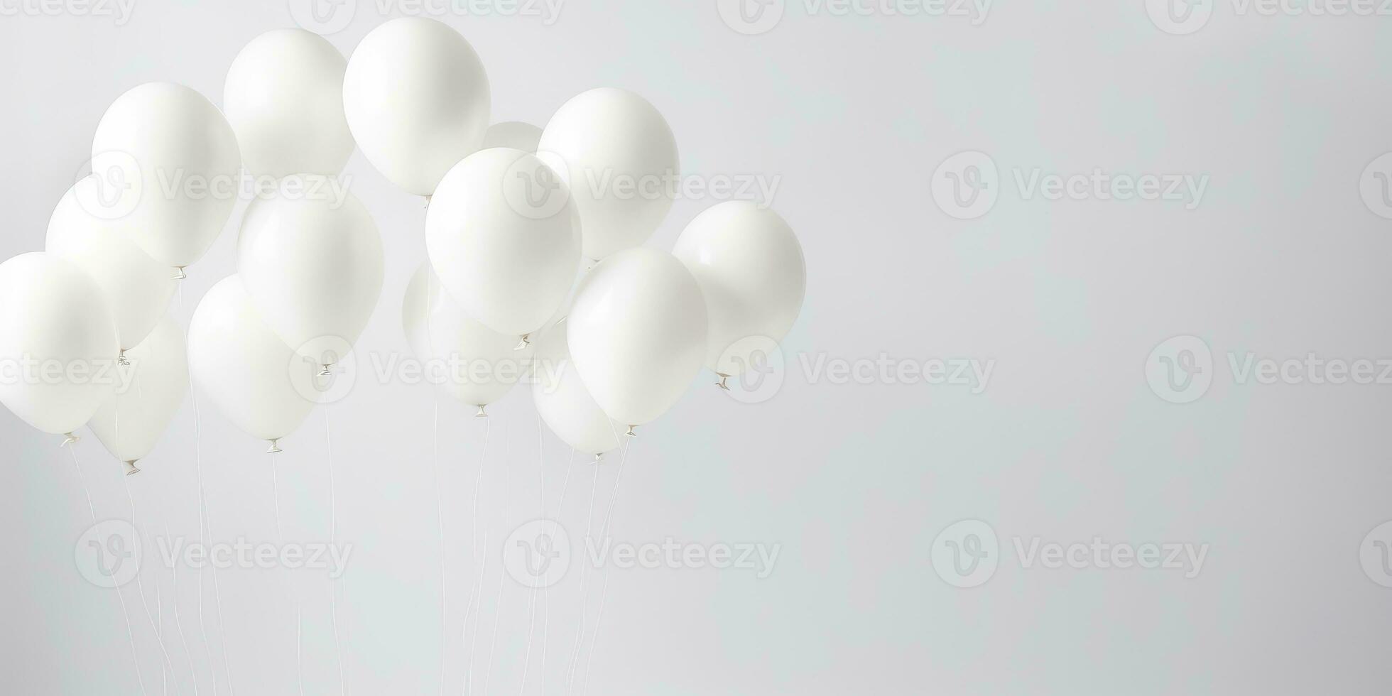 Weiß Luftballons auf ein Weiß Hintergrund, mit Raum zum Text. das Banner ist Weiß. generativ ai foto