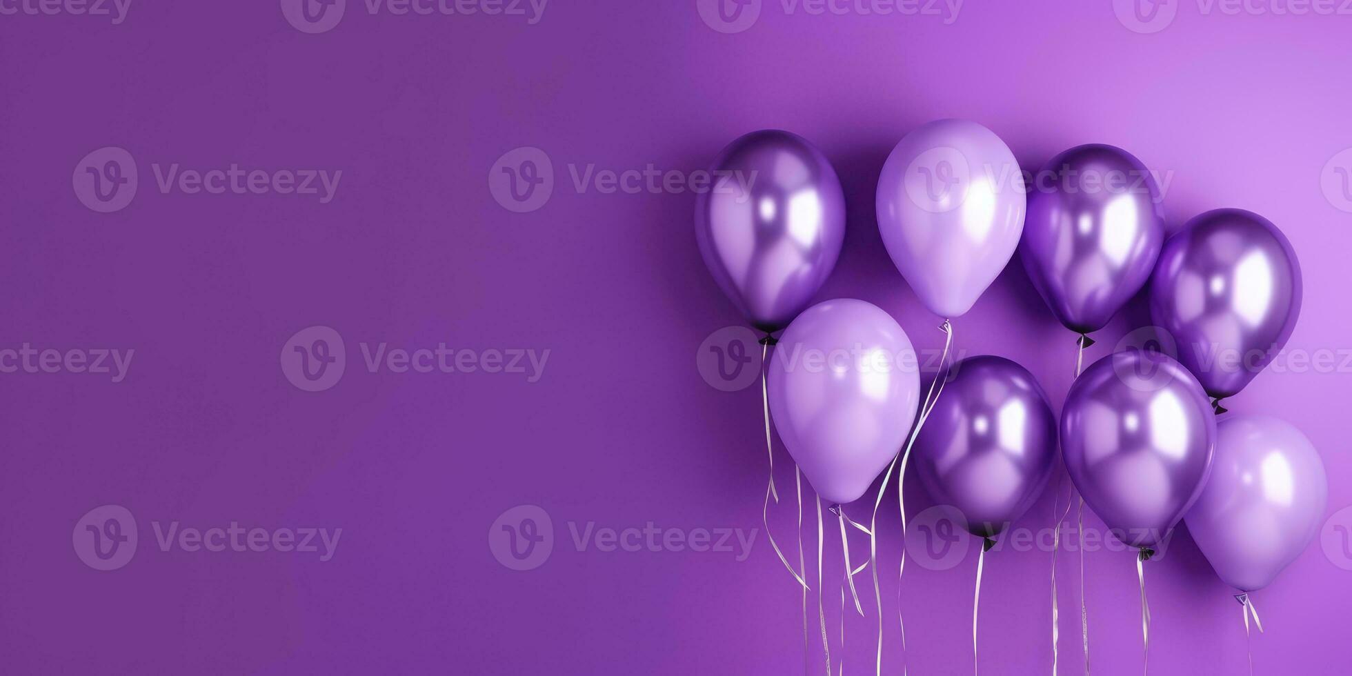 lila Luftballons auf ein lila Hintergrund, mit Raum zum Text. lila Banner. generativ ai foto
