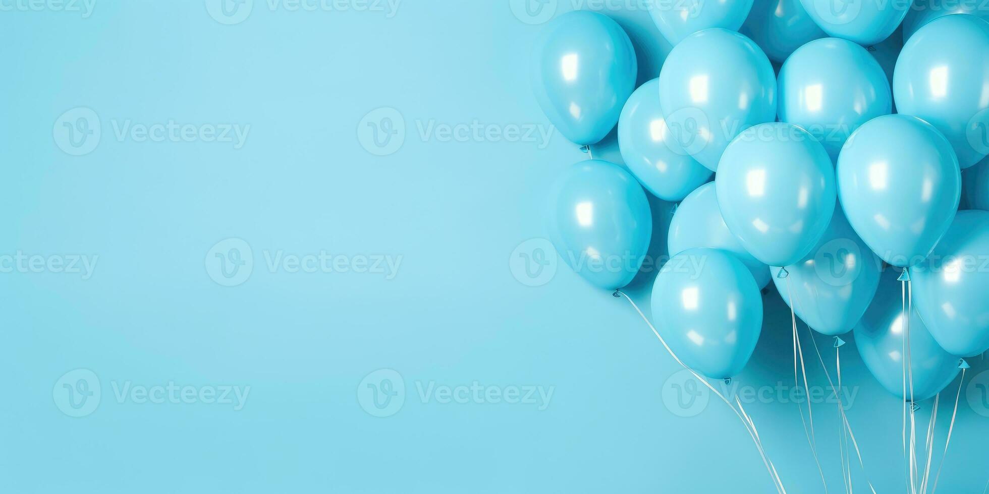 Blau Luftballons auf ein Blau Hintergrund, mit Platz zum Text. das Banner ist Blau. generativ ai foto