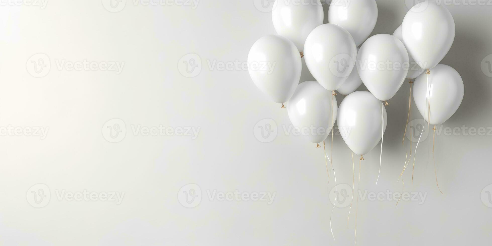 Weiß Luftballons auf ein Weiß Hintergrund, mit Raum zum Text. das Banner ist Weiß. generativ ai foto