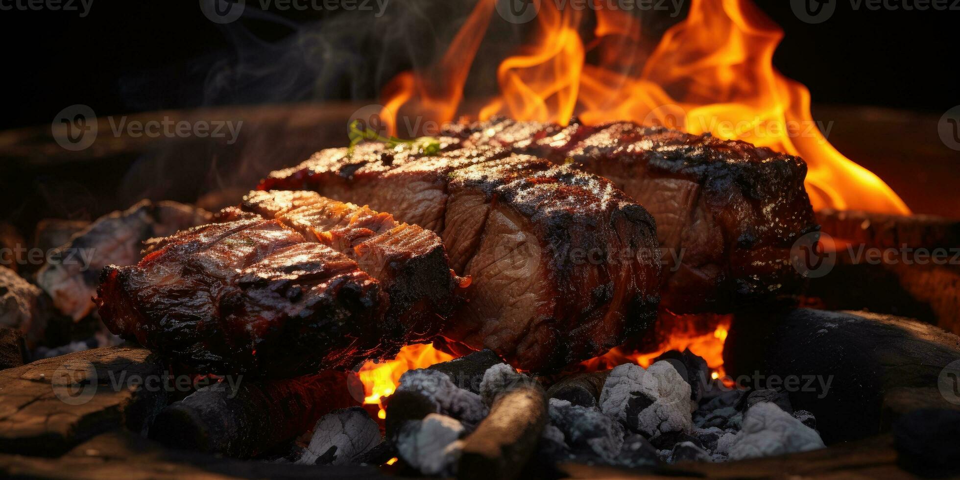 köstlich appetitlich Lebensmittel. Gericht Nahansicht. Fleisch, Kartoffeln, Grill. generativ ai foto