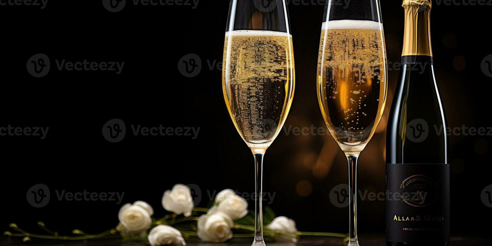 ein Glas von Champagner auf ein dunkel Hintergrund. Feier trinken.generativ ai foto
