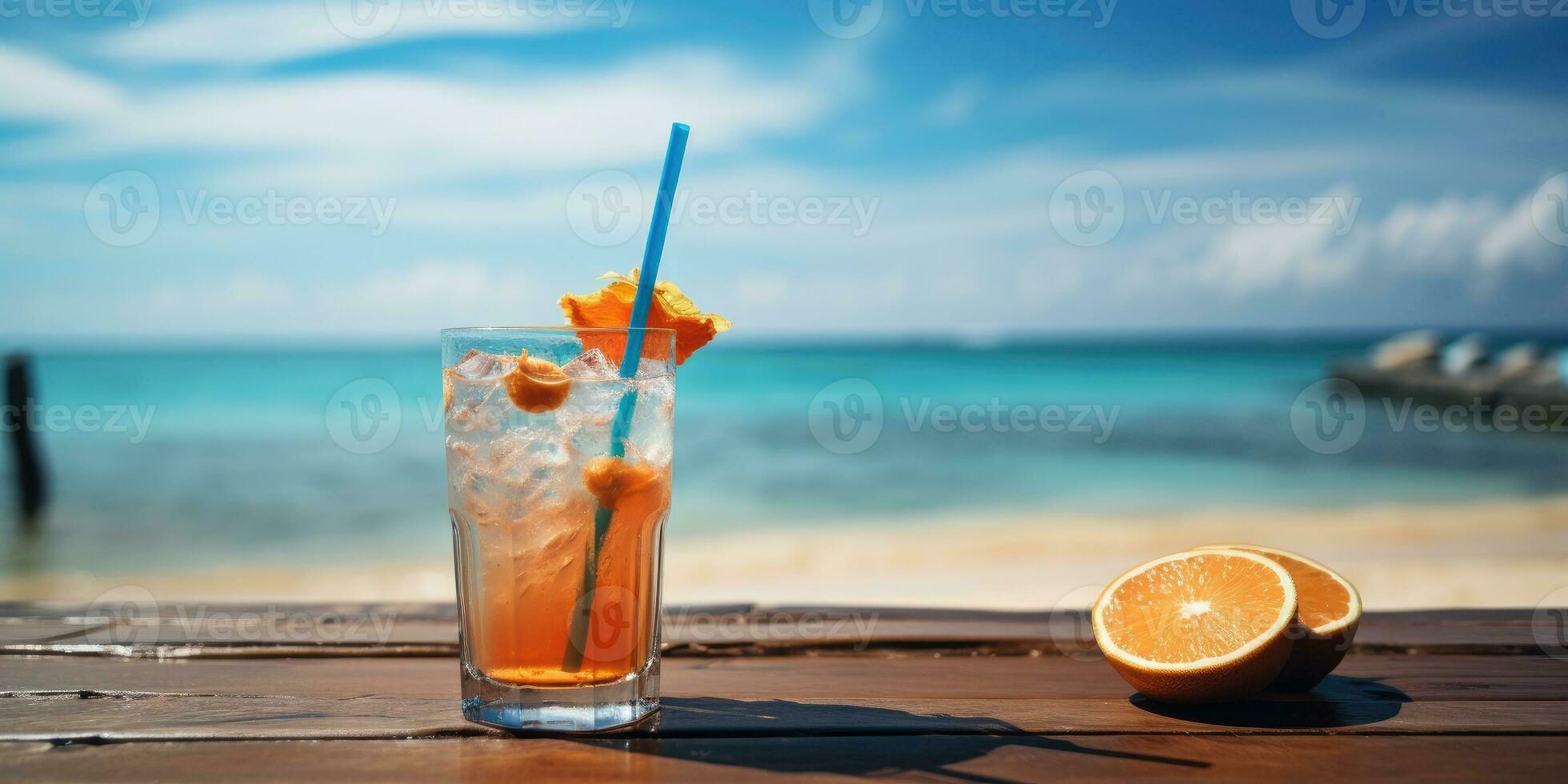 Cocktail auf das Strand. erfrischend Cocktail mit Eis. generativ ai foto