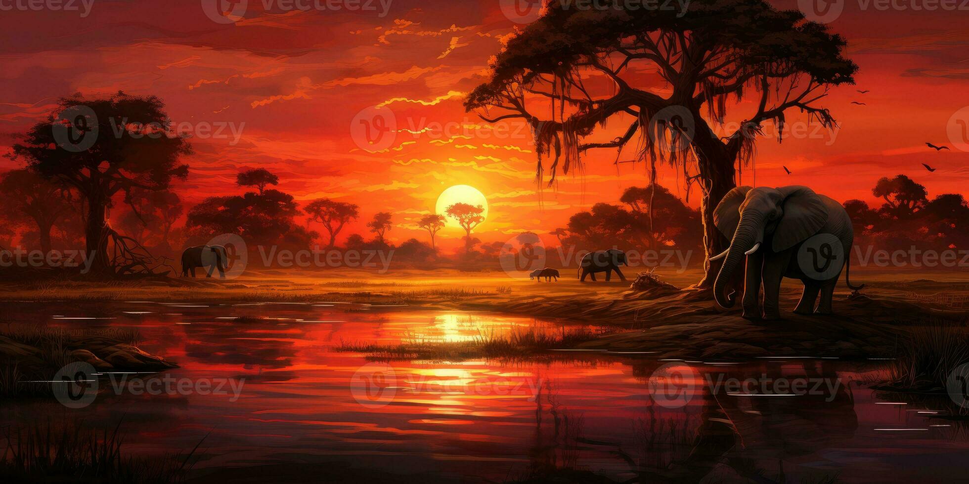 unglaublich schön Sonnenuntergang im das Savanne, Tierwelt Pflanzen. generativ ai foto