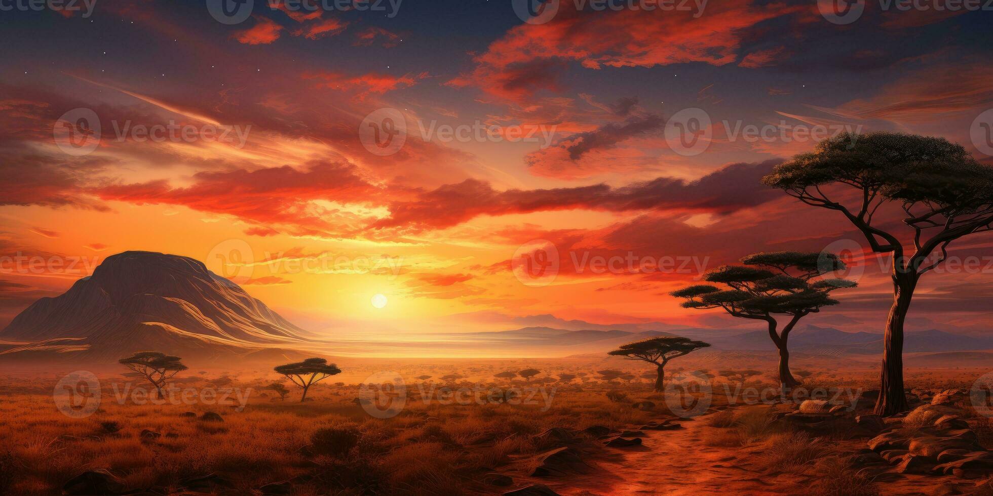 ein schön Foto von ein Sonnenuntergang im Afrika. generativ ai