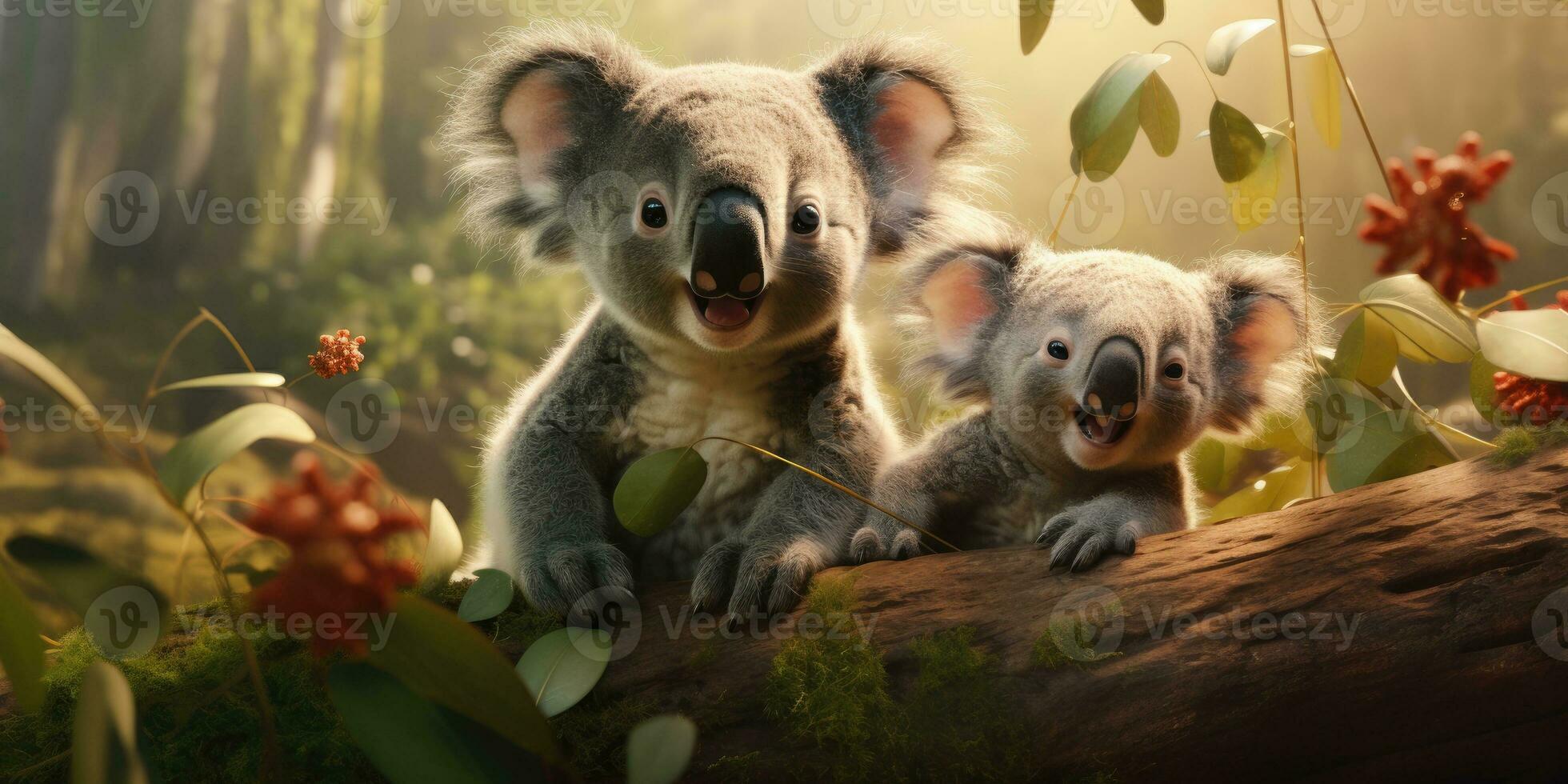 süß Koala auf Ast von Eukalyptus Baum. generativ ai foto