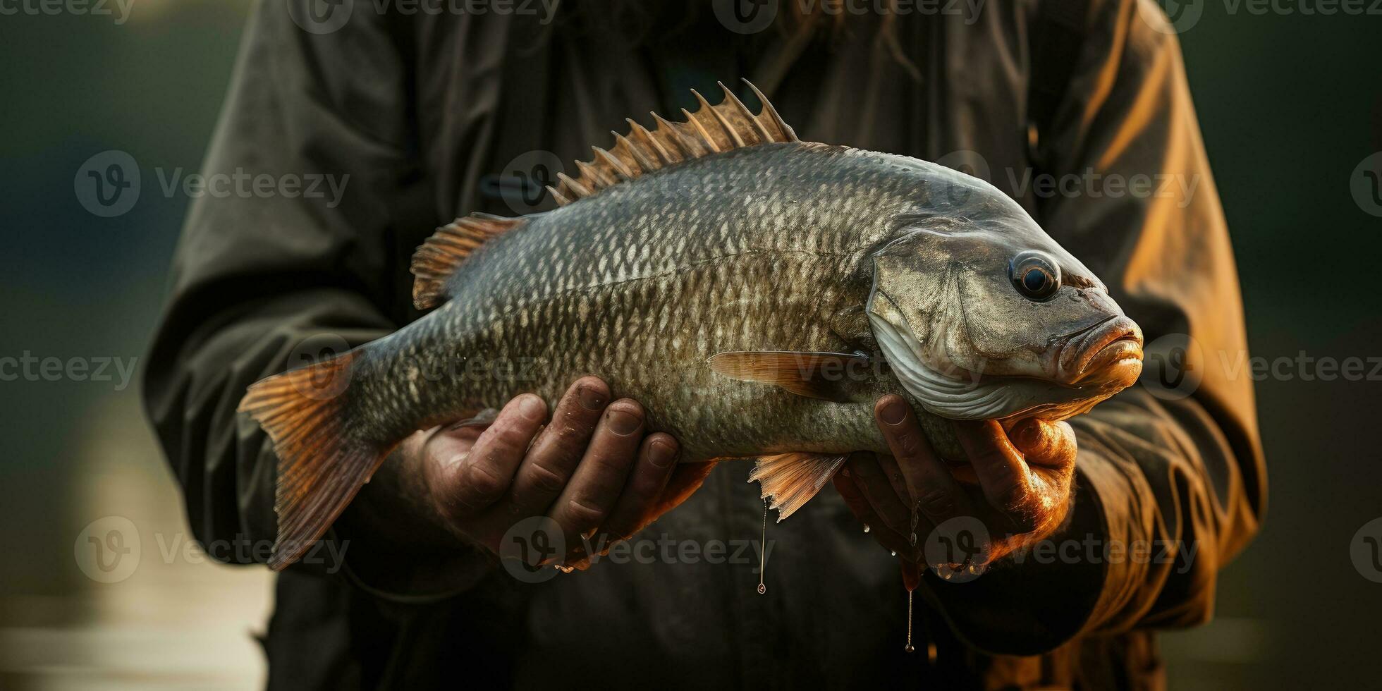 Fisch im Hände schließen up.the Thema von Angeln. generativ ai foto