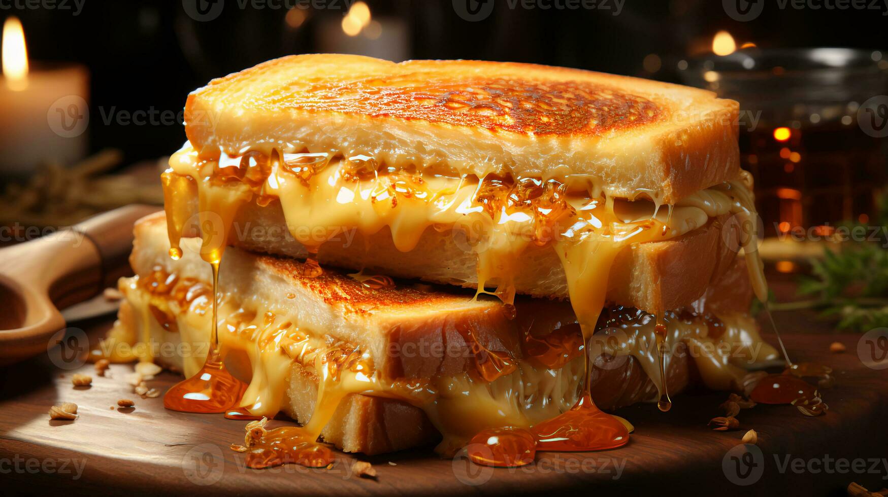 köstlich knusprig Käse Sandwich auf ein Teller auf das Tabelle foto