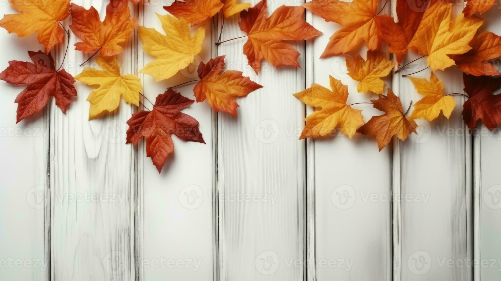 Herbst Blätter auf ein Weiß hölzern ai generiert foto