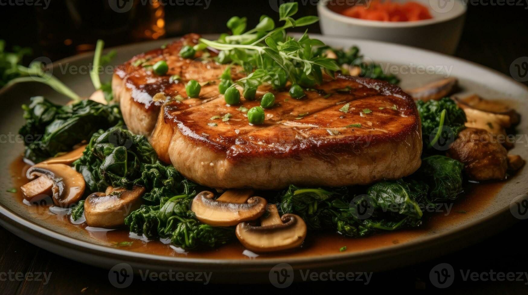 gegrillt Steak mit Pilz ai generiert foto