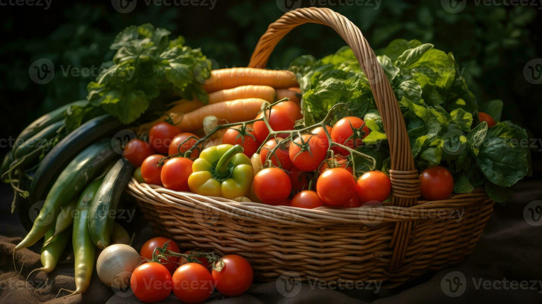 Korbweide Korb mit frisch organisch Gemüse ai generiert foto