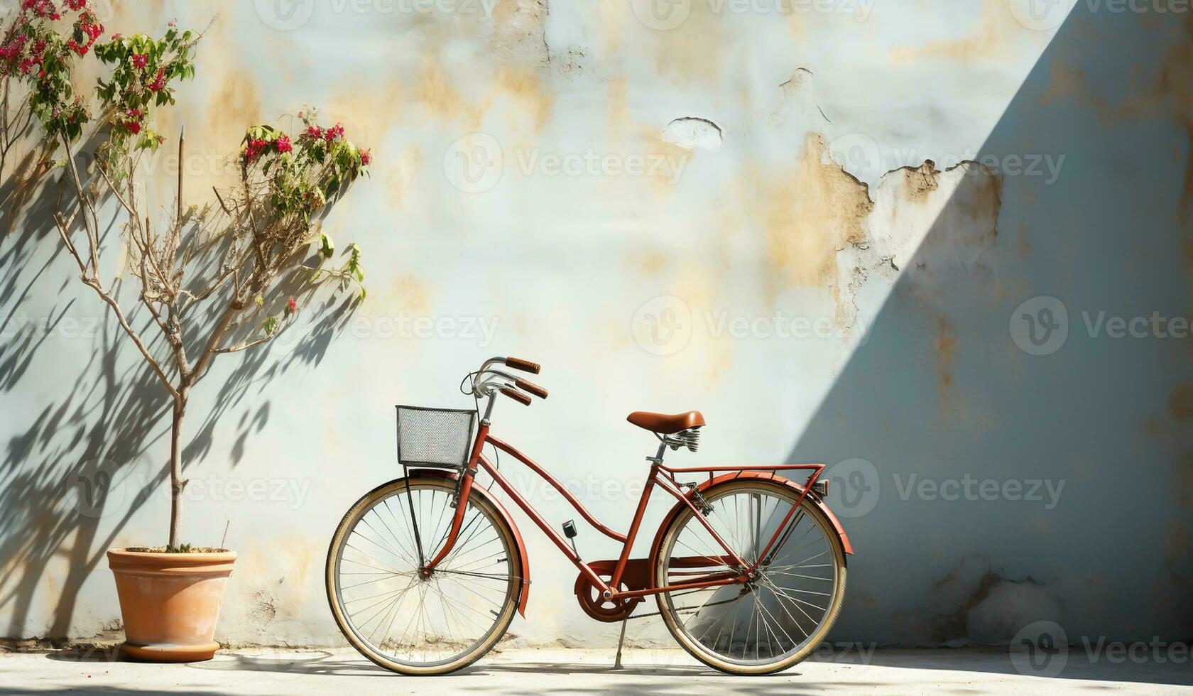 Jahrgang Fahrrad auf ein alt Mauer. ai generiert foto