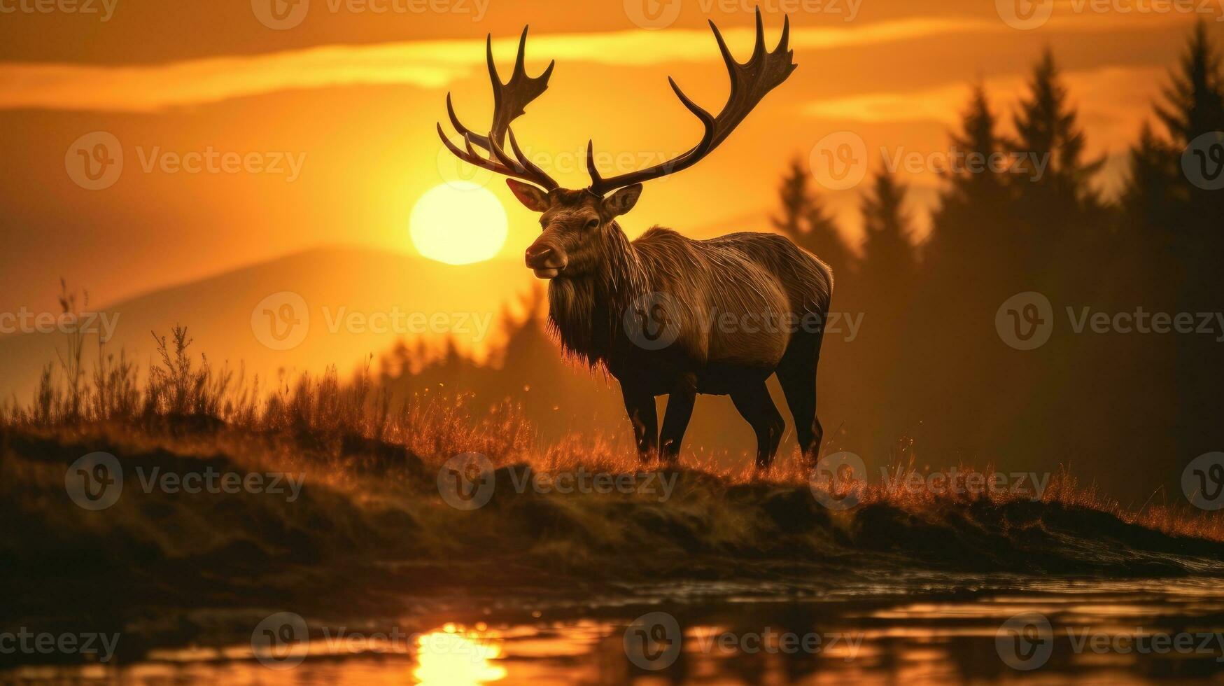 Elch mit Sonnenuntergang ai generiert foto