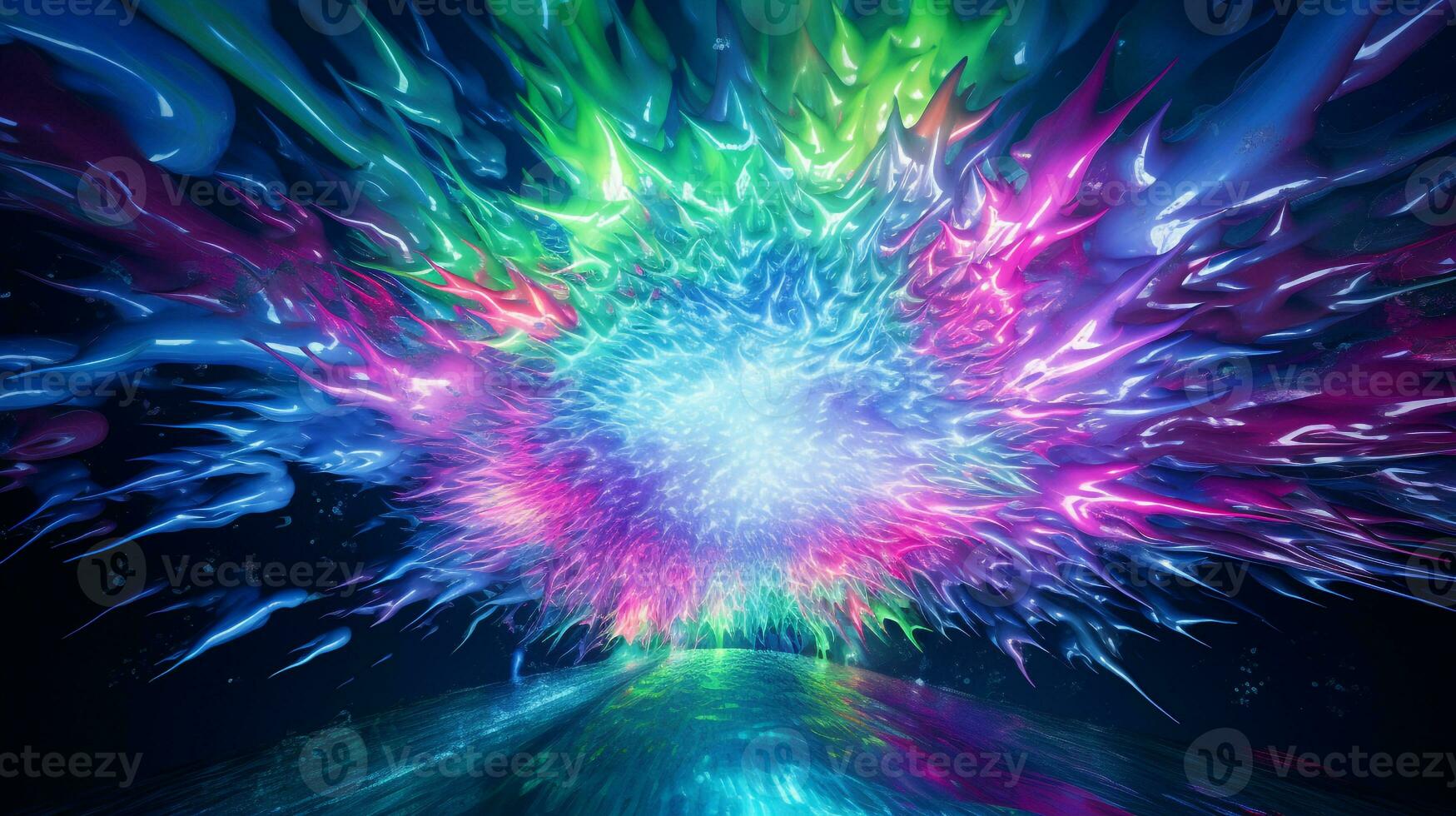 Explosion mit cool Blau Welle Muster mit Grün und Rosa Neon- Licht. generativ ai foto