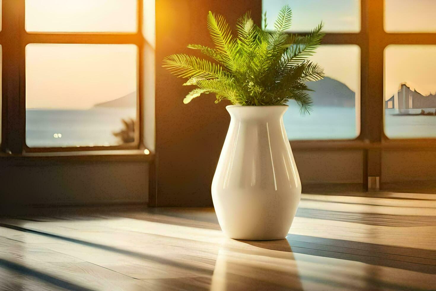 ein Weiß Vase mit ein Pflanze im Es. KI-generiert foto