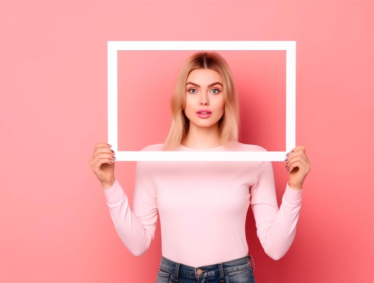 elegant Mädchen Hände halten Papier Rahmen ai generiert foto