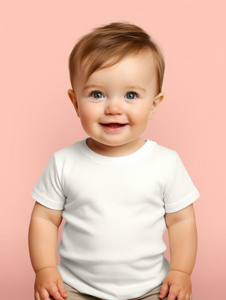 leer Weiß Baby T-Shirt zum Attrappe, Lehrmodell, Simulation Design ai generiert foto