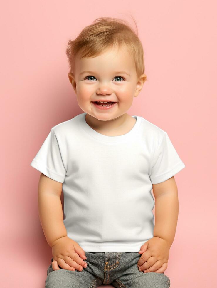 leer Weiß Baby T-Shirt zum Attrappe, Lehrmodell, Simulation Design ai generiert foto