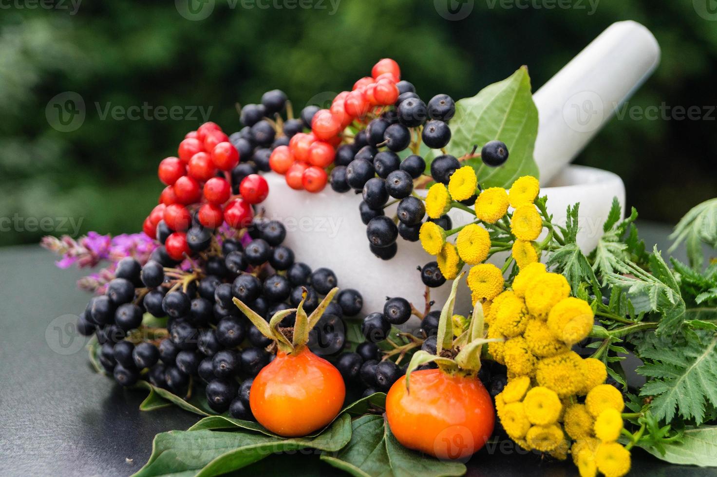 verschiedene Früchte und Beeren als Herbstdekoration foto