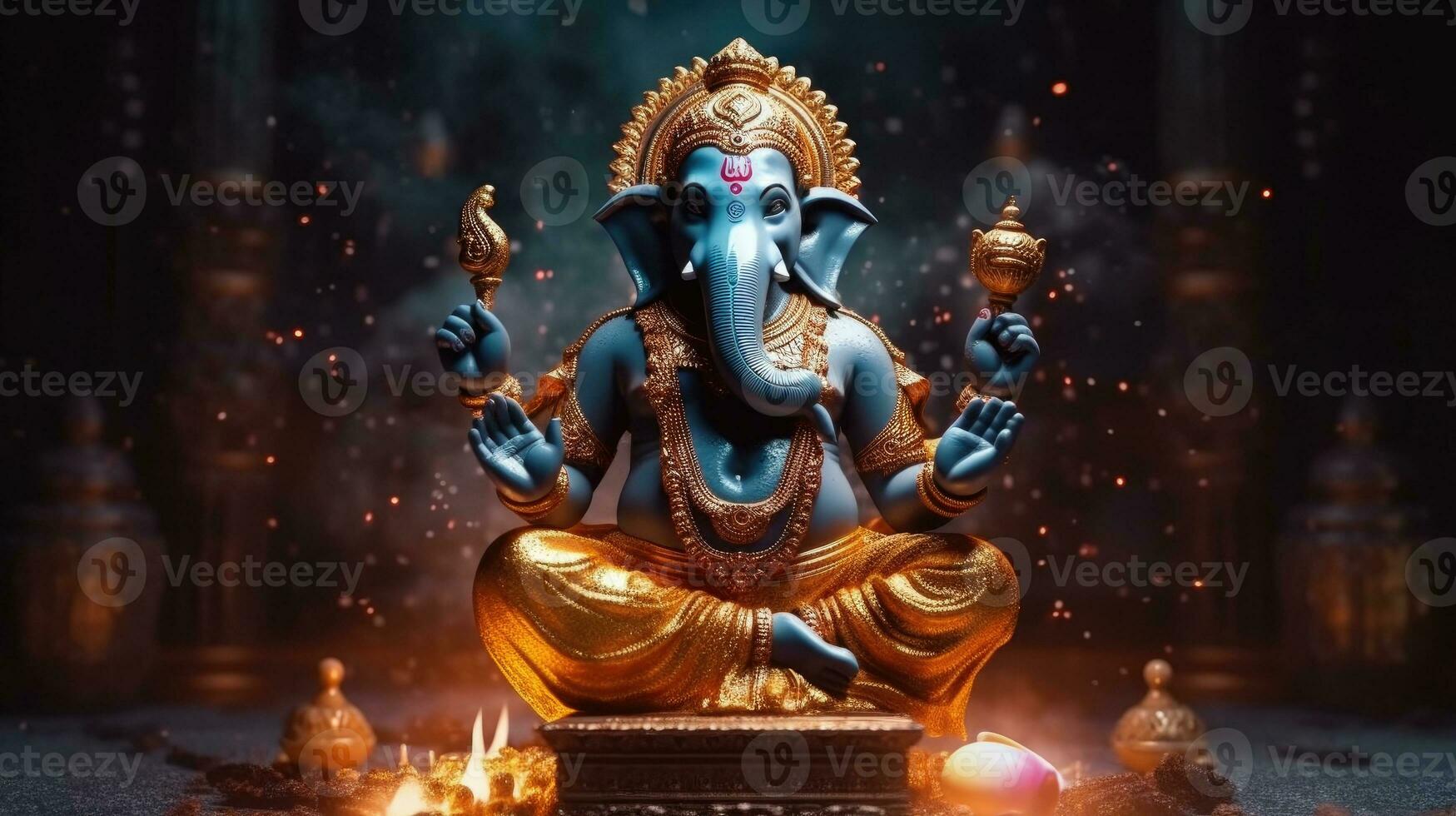 ein Herr Ganesha auf das Hintergrund von das Universum. generativ ai foto