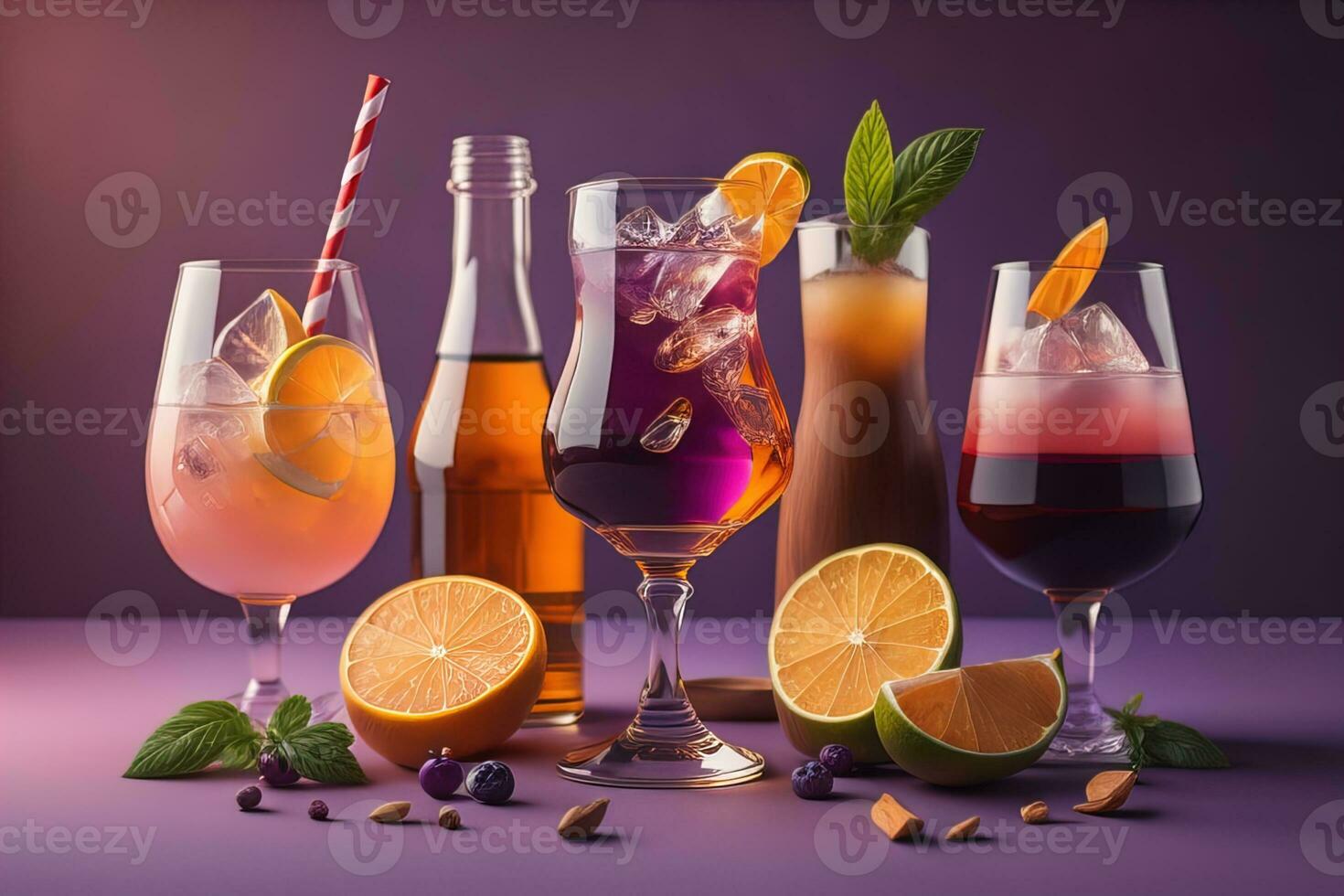 Brille von Sangria mit Früchte und Beeren auf solide Farbe Hintergrund. ai generativ foto