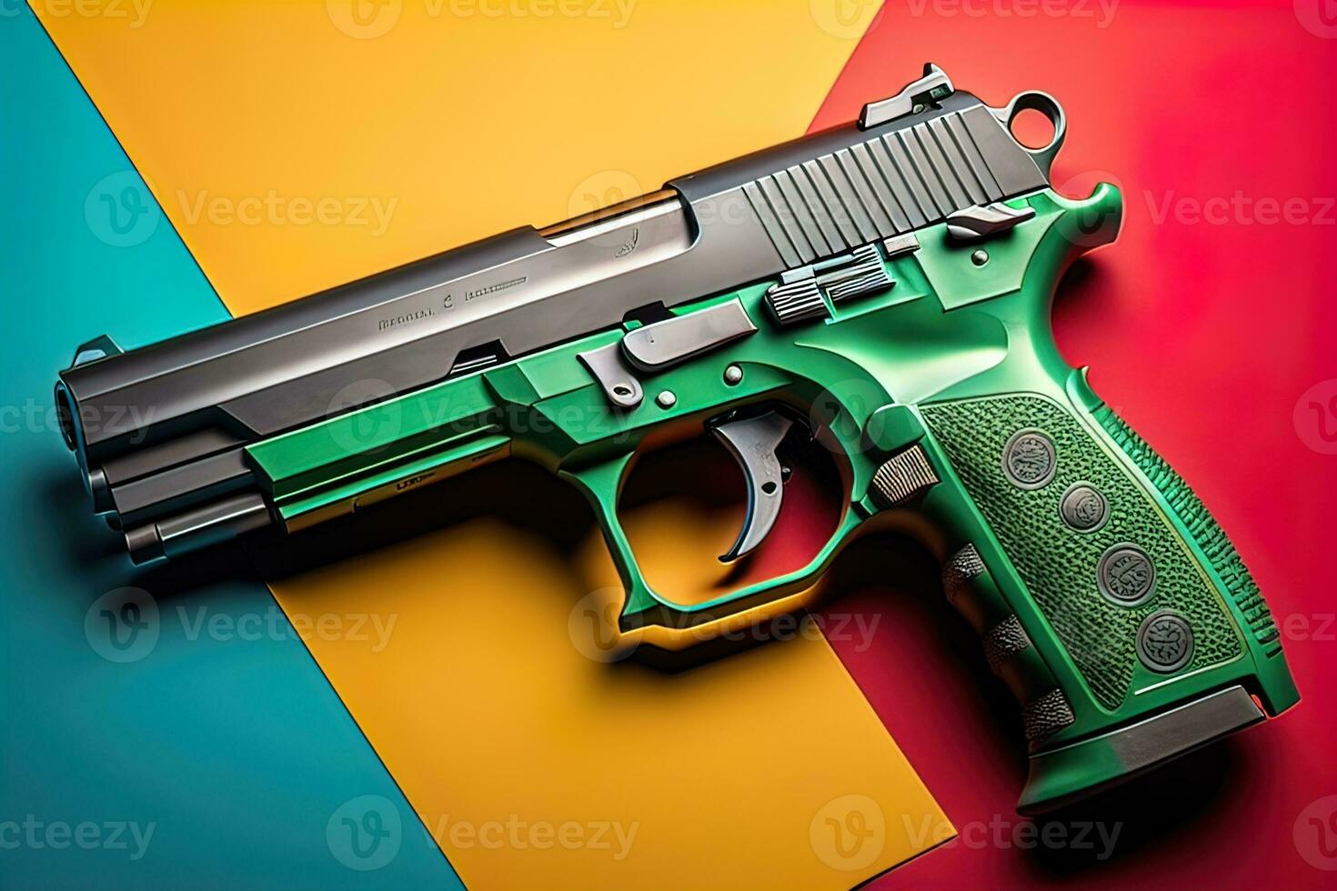 halbautomatisch Pistole auf ein solide Farbe Hintergrund. Nahansicht. ai generativ foto