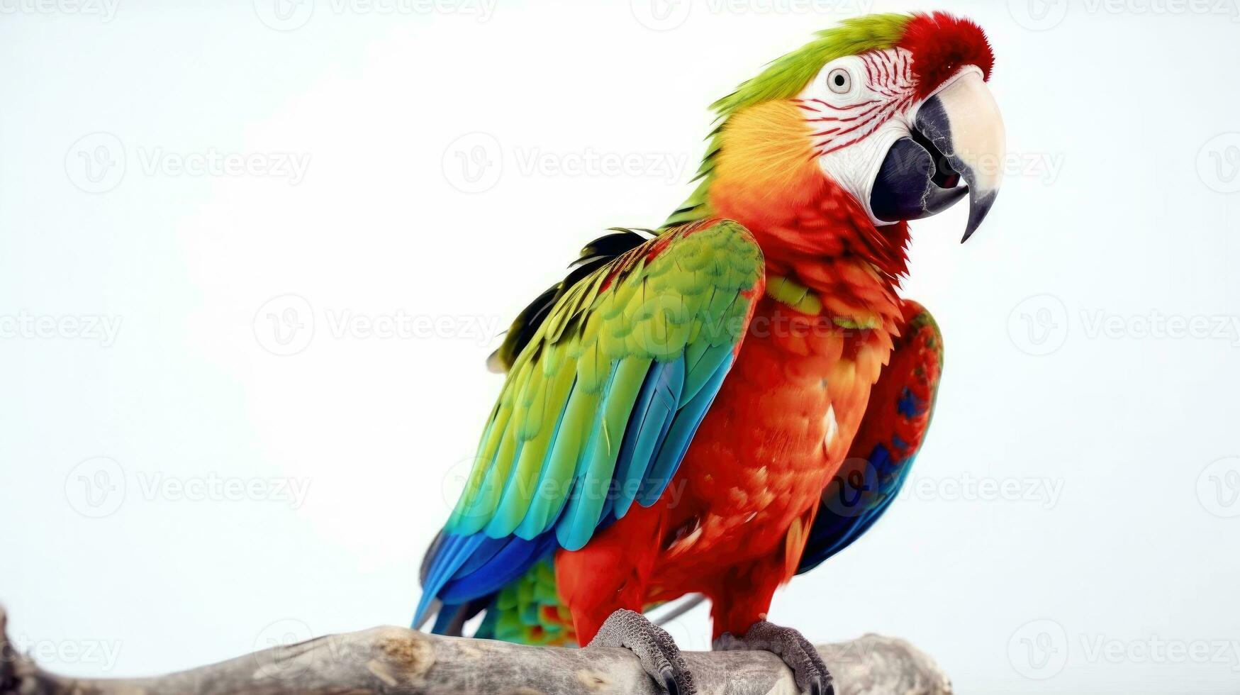 ein schön Vogel grünflügelig Ara isolieren auf Weiß Hintergrund. rot Papagei Porträt. generativ ai foto