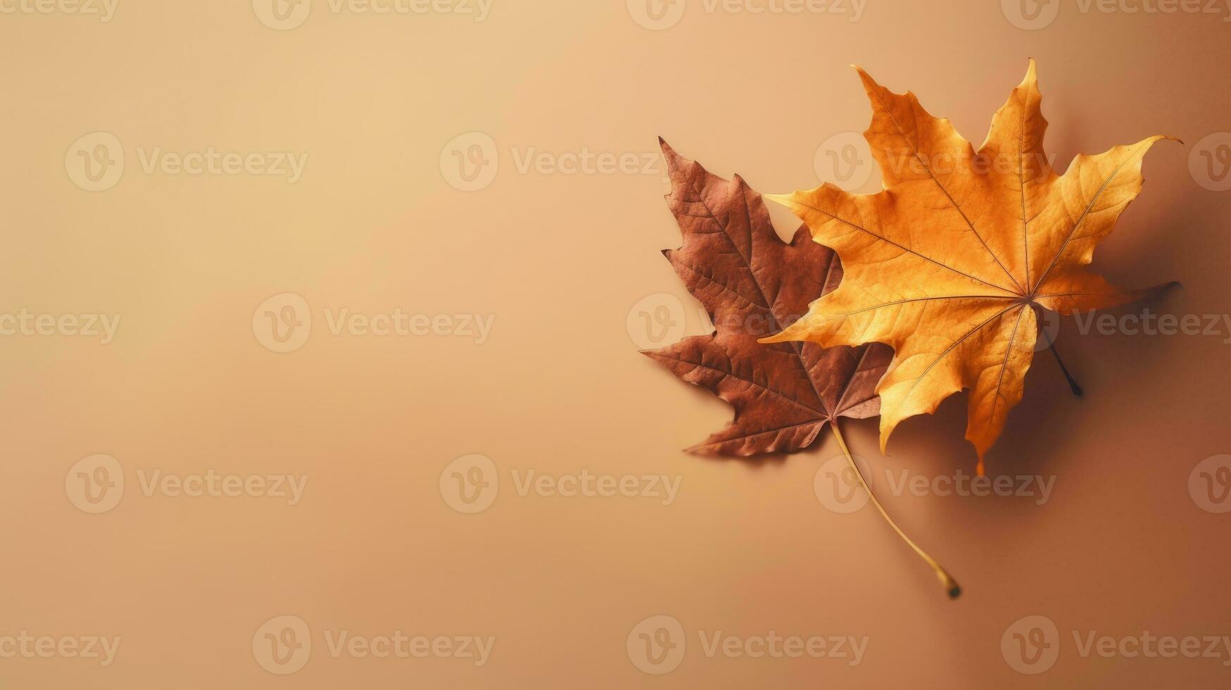 Herbst Hintergrund. Herbst Ahorn Blätter auf ein Beige Hintergrund. generativ ai foto