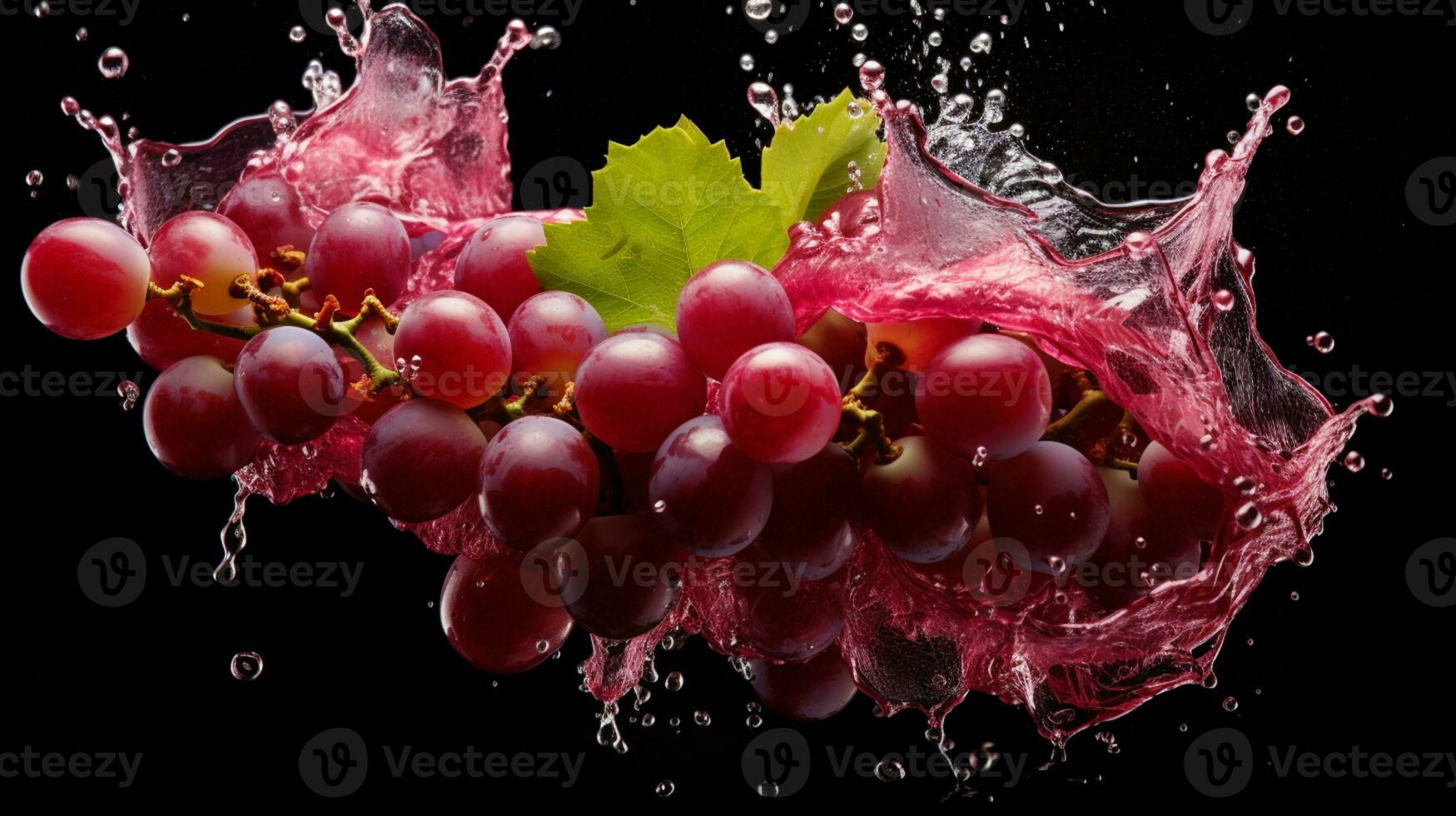 frisch saftig rot Traube Obst mit Wasser Spritzen isoliert auf Hintergrund, gesund Frucht, ai generativ foto