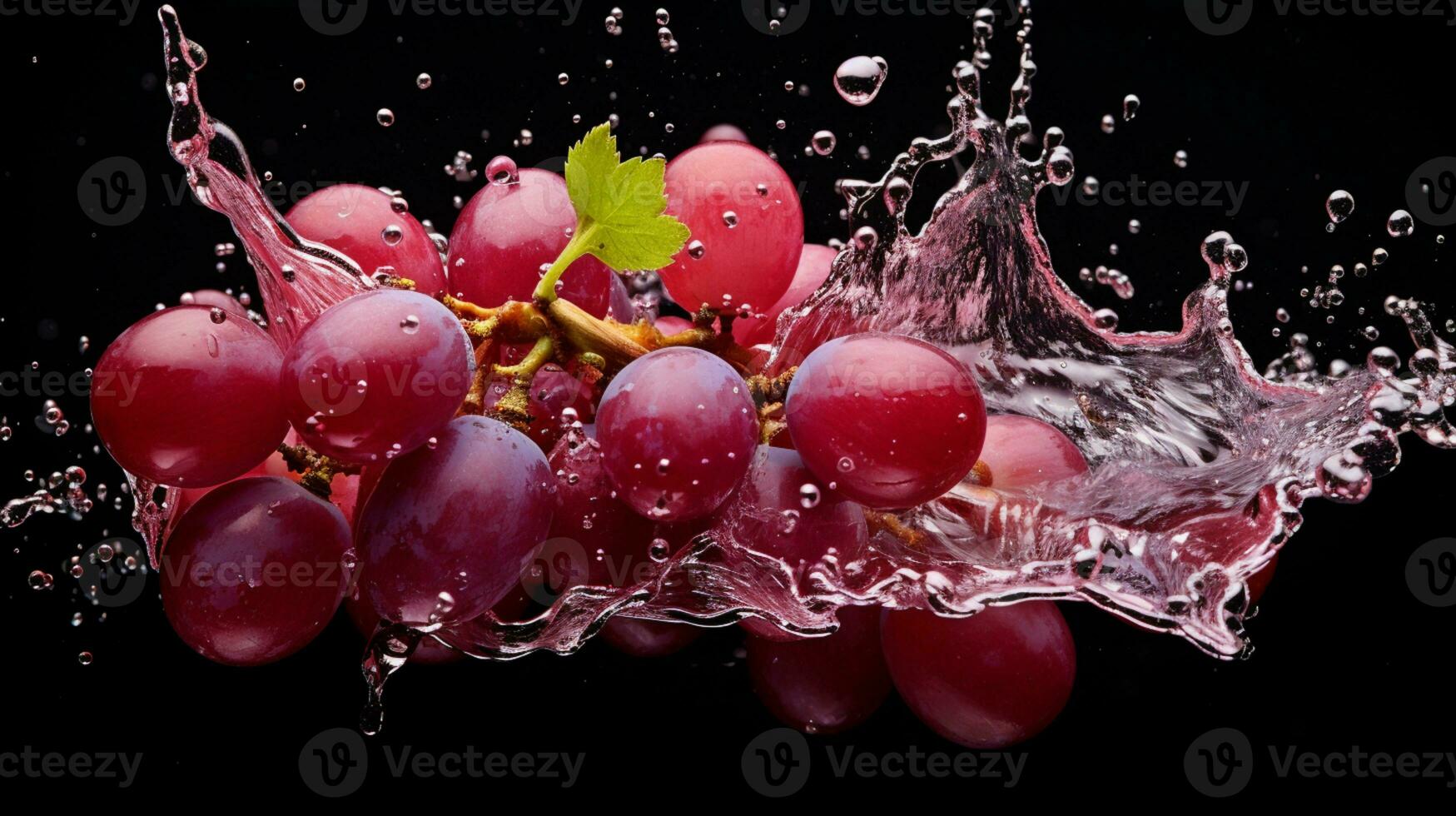 frisch saftig rot Traube Obst mit Wasser Spritzen isoliert auf Hintergrund, gesund Frucht, ai generativ foto