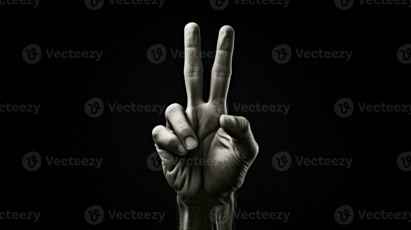 Hand zeigen Frieden Zeichen isoliert auf schwarz Hintergrund, ai generativ foto