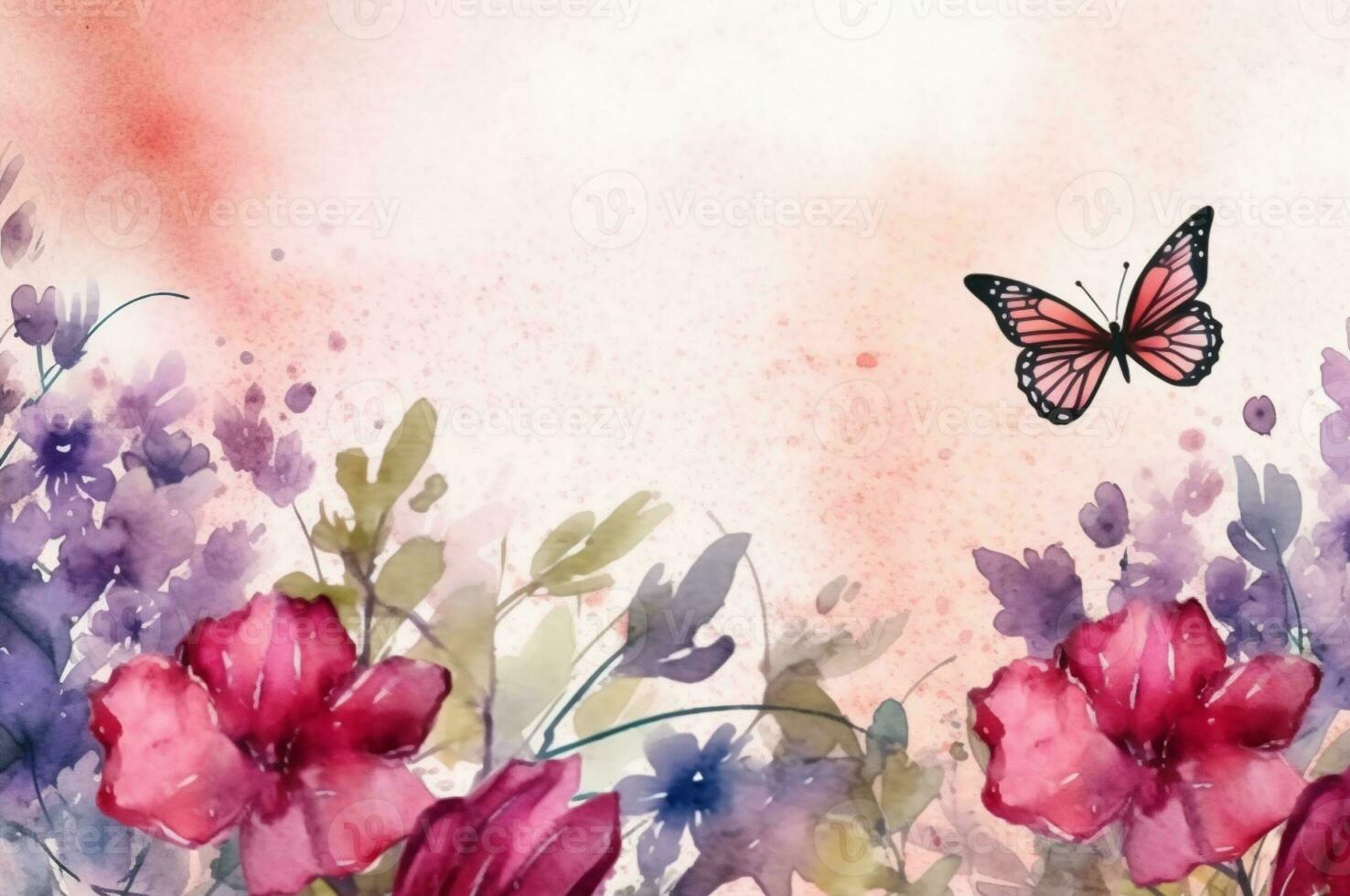 schön Schmetterling mit Blumen, Aquarell Zeichnung. generativ ai foto