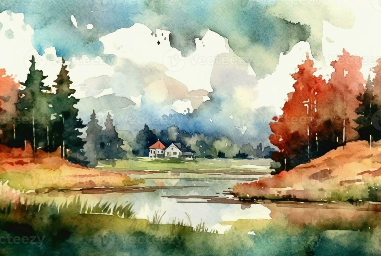 Landschaft Aquarell Hintergrund. generativ ai foto